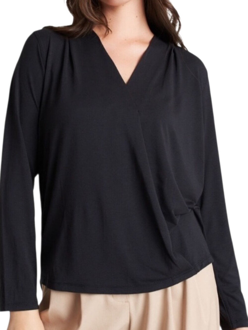 Kit and Ace At Ease Long Sleeve Top Black Womens Small Minimalist